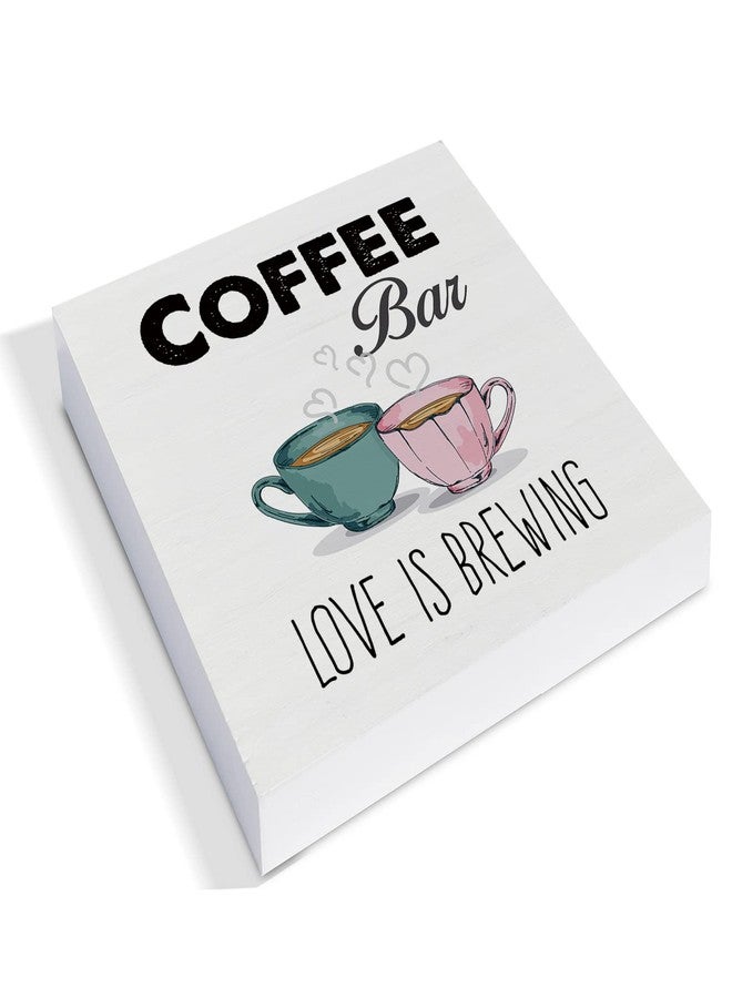 YIDOU Country Coffee Bar Love is Brewing Wood Box Sign Decor Desk Sign Coffee Lover Wooden Box Block Sign Rustic Home Kitchen Bar Shelf Tabletop Wall Decoration - Image 2